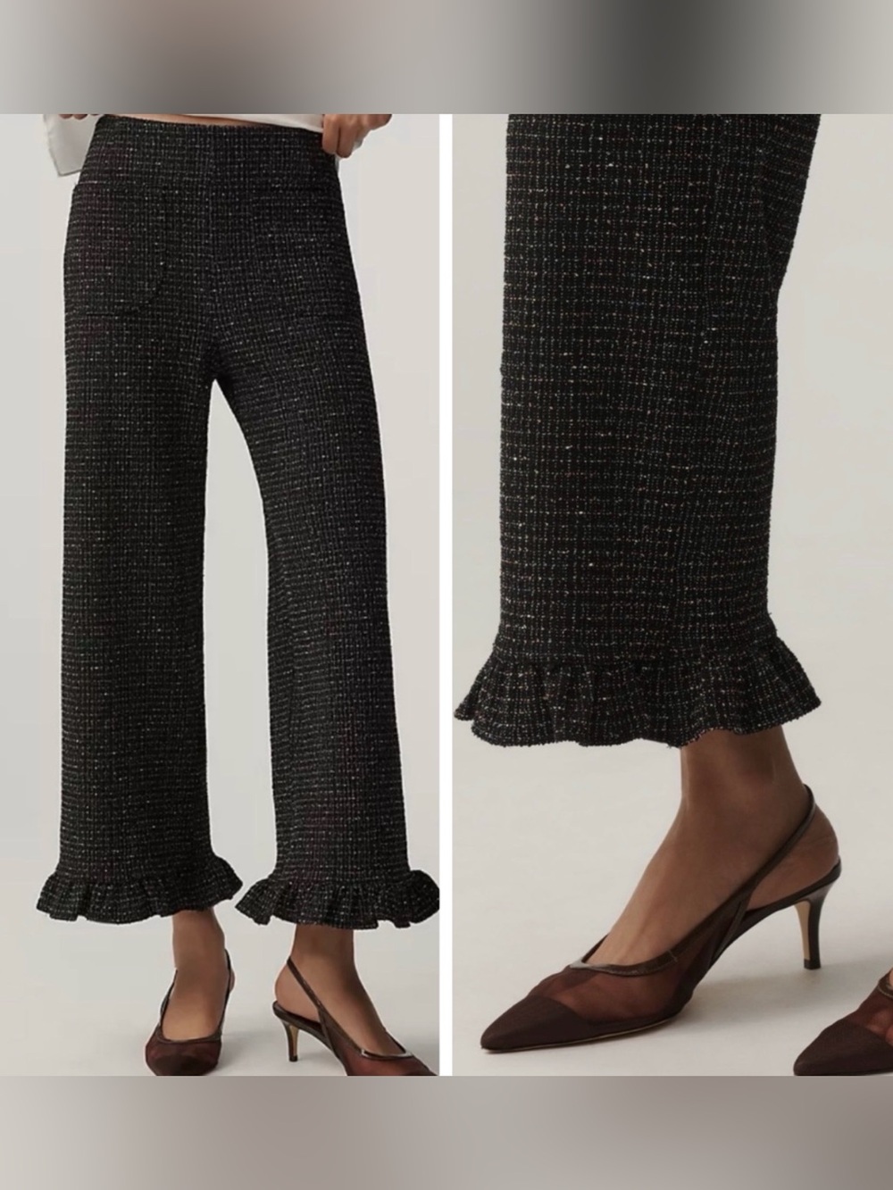 Anthropologie Maeve The Colette Crop Wide-Leg Pants: Tweed Edition, Size 26